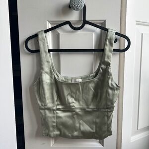 aritzia wilfred shine bustier - silver sage green (2xs)
